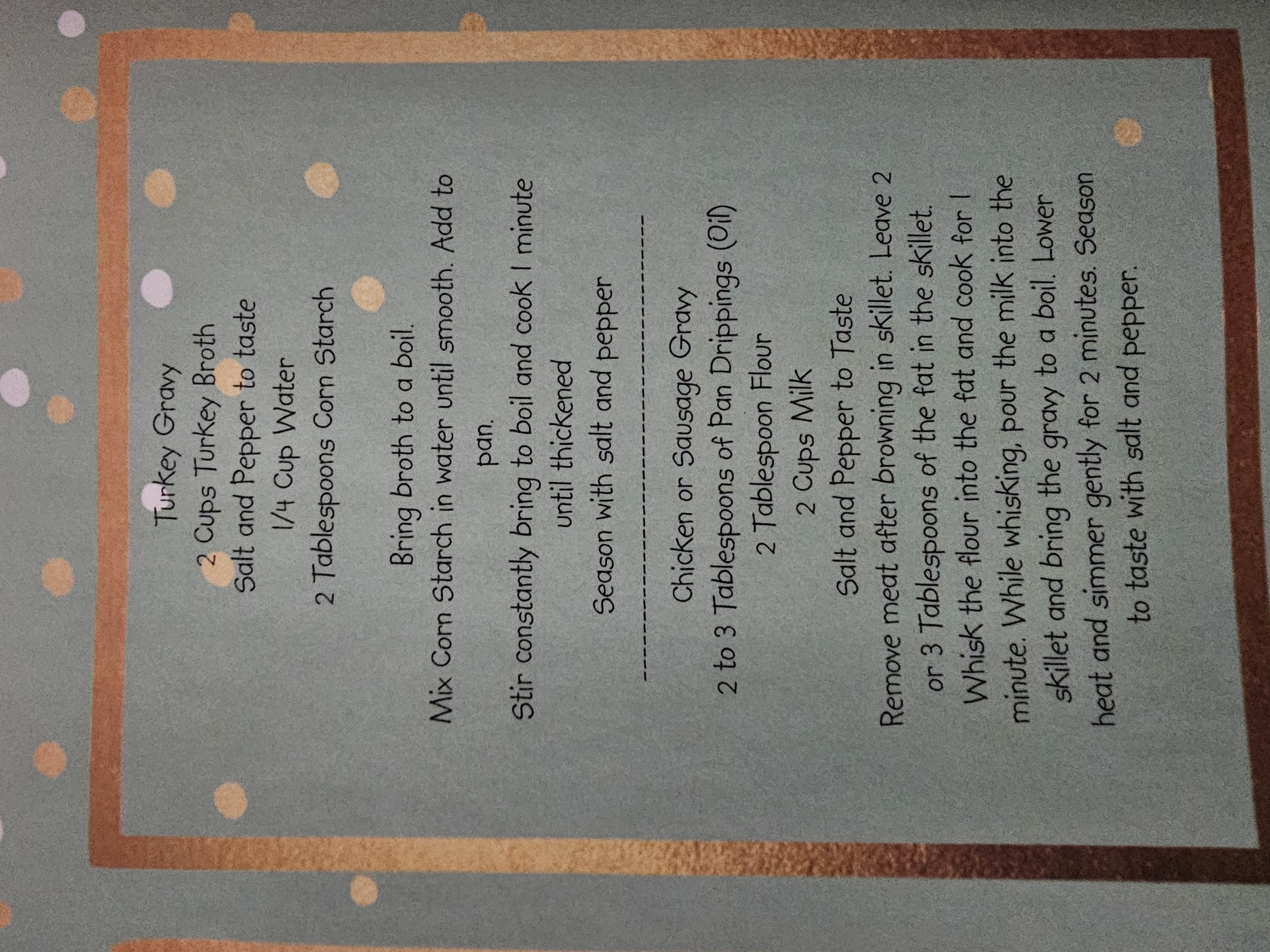 Turkey Gravy recipe card